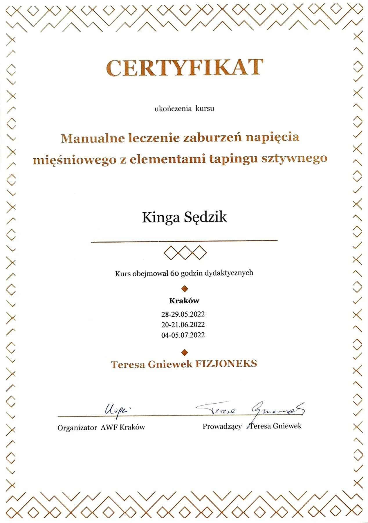 Certyfikat ukończenia kursu 4