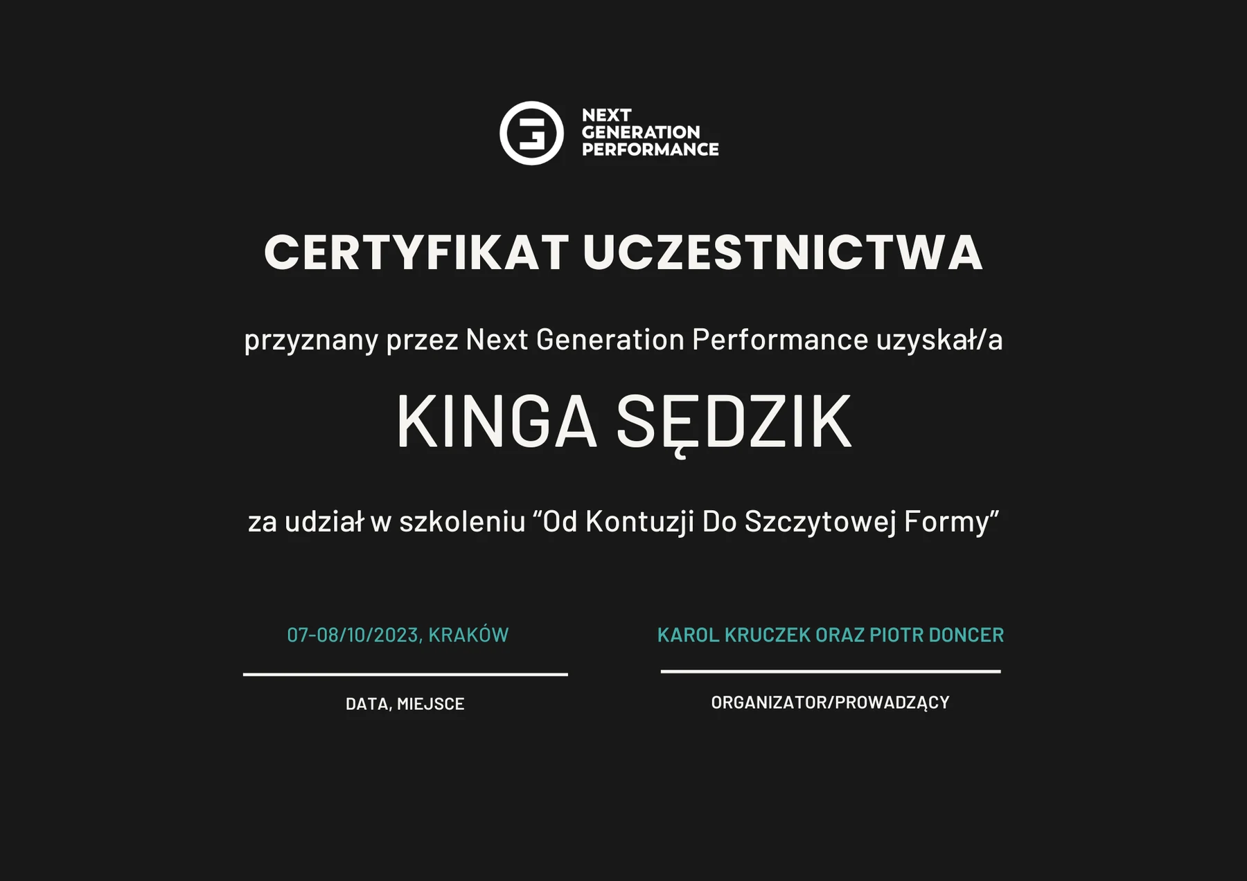 Certyfikat ukończenia kursu 5